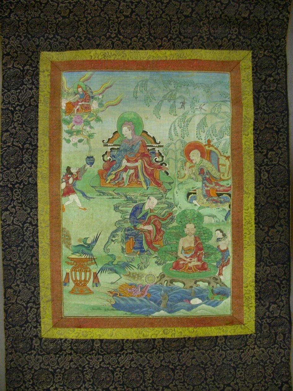 Estandarte pintado (Thangka) de um conjunto de sete em homenagem a Gayadhara, um pandita Sakya da Índia de Unknown artist