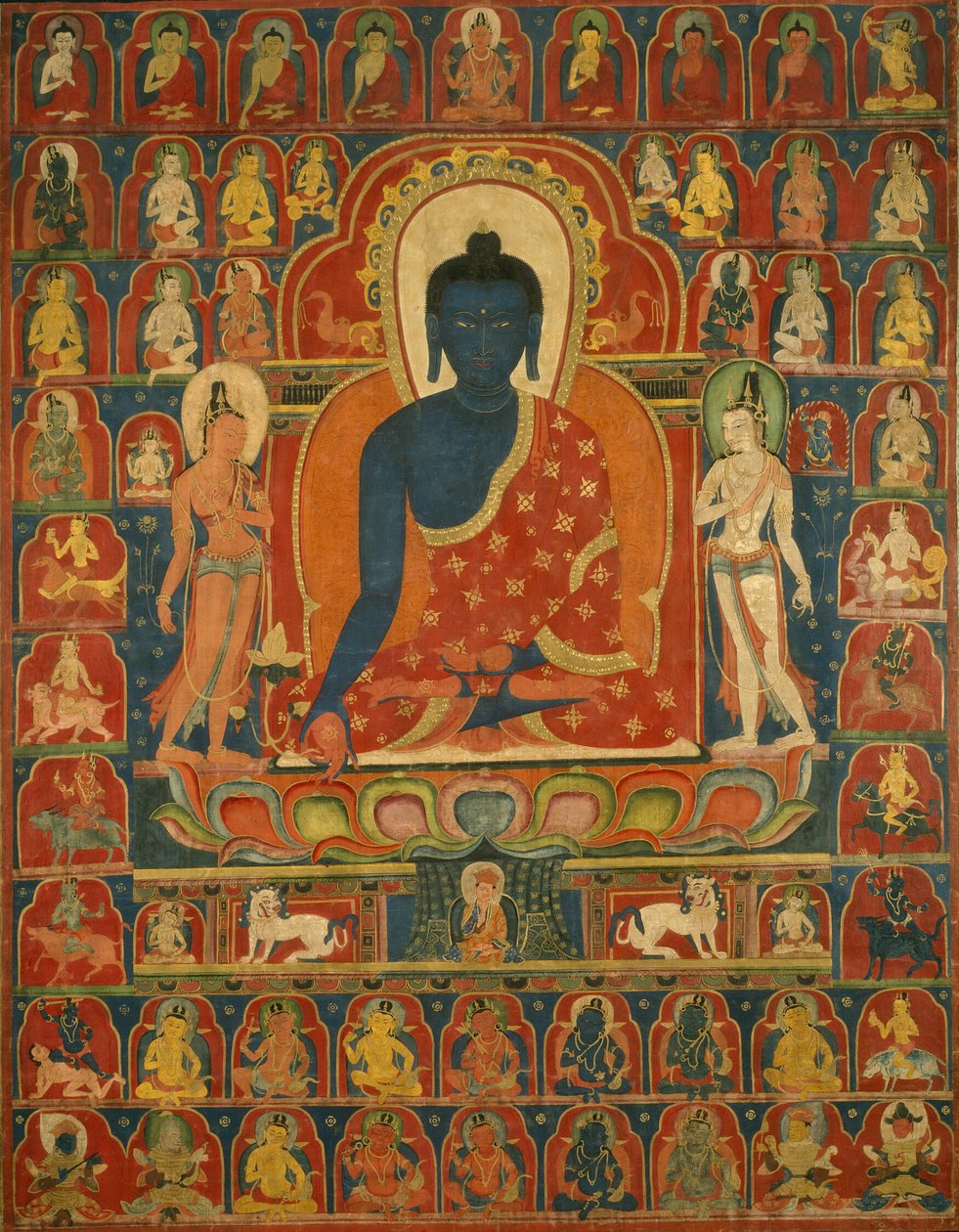 Estandarte pintado (Thangka) com o Buda da Medicina (Bhaishajyaguru) de Unknown artist