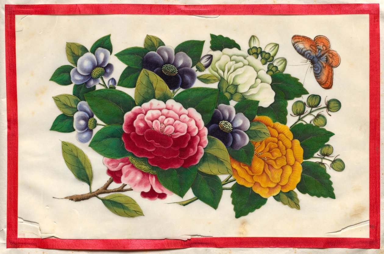 Pintura Três do Livro Ilustrado das Flores e Borboletas de Unknown artist