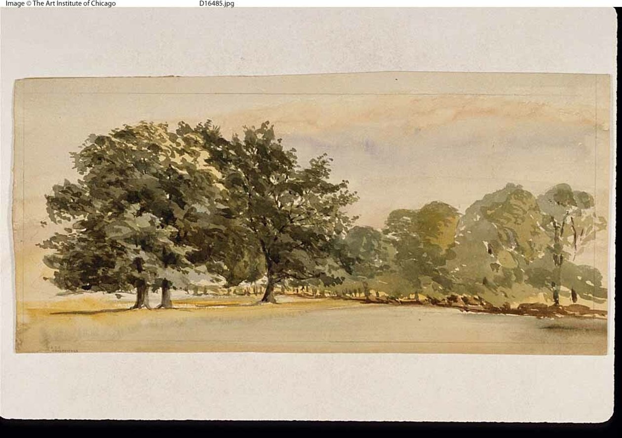 Panorama de um bosque (frente); Paisagem com bosque à direita (verso) de Unknown artist