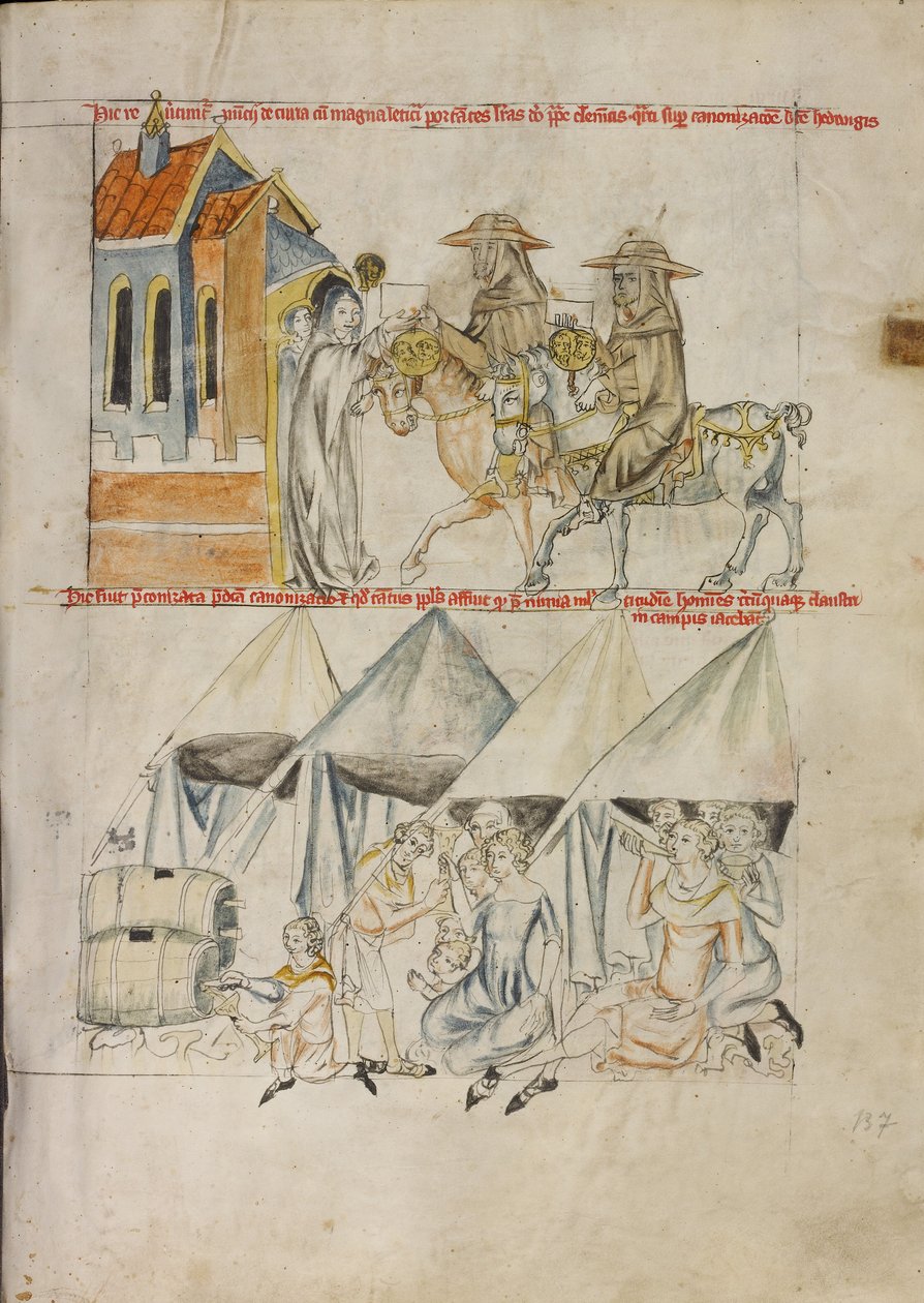 Mensageiros papais que trazem documentos sobre a canonização de Santa Edviges de Clemente IV; A receção da notícia da canonização de Santa Edviges de Unknown artist