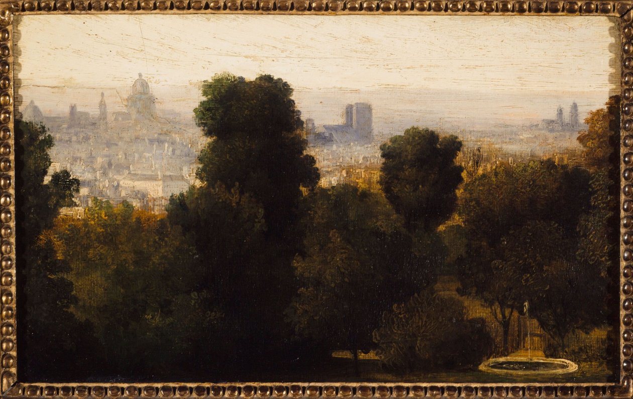 Paris vista das alturas de Belleville; cerca de 1840, atual 19º arrondissement, em 1840 (óleo sobre tela) de Unknown artist