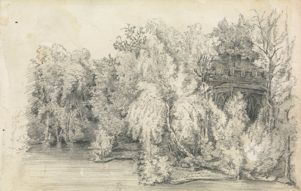 Parte de um edifício rodeado por uma floresta de Unknown artist