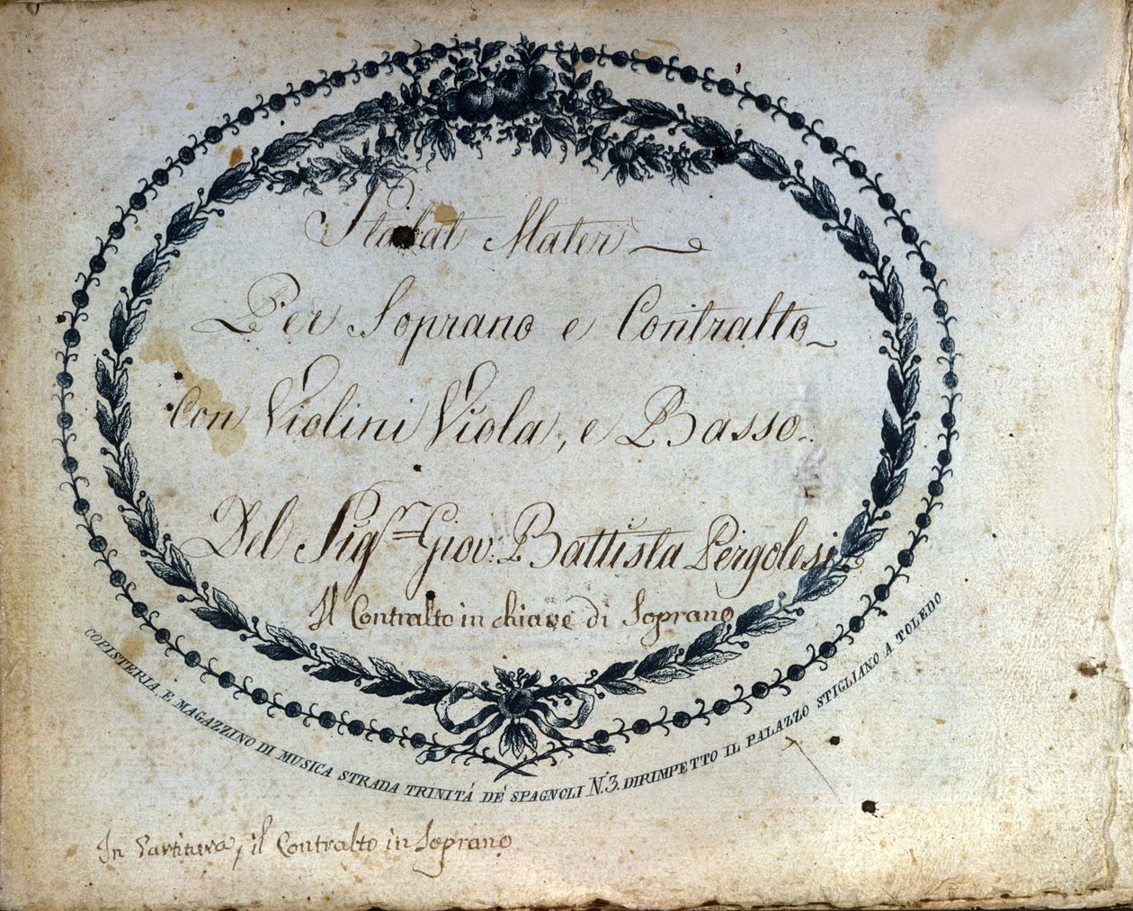 Partição do "Stabat Mater" de Jean Baptiste Pergolese (Giovanni Battista Pergolesi, Jean-Baptiste) 1710-1736. "Stabat Mater para soprano e alto com violinos, viola e baixo". de Unknown artist