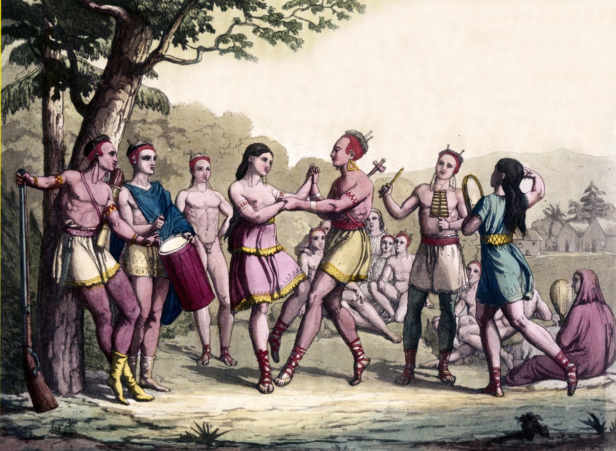 Cena de festa entre os índios iroqueses. Gravura do século XVII. de Unknown artist