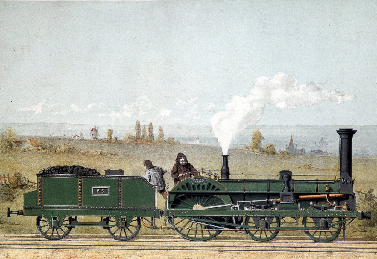 Locomotiva de passageiros e vagão de carvão da Estrasburgo (sistema Crampton) de Unknown artist