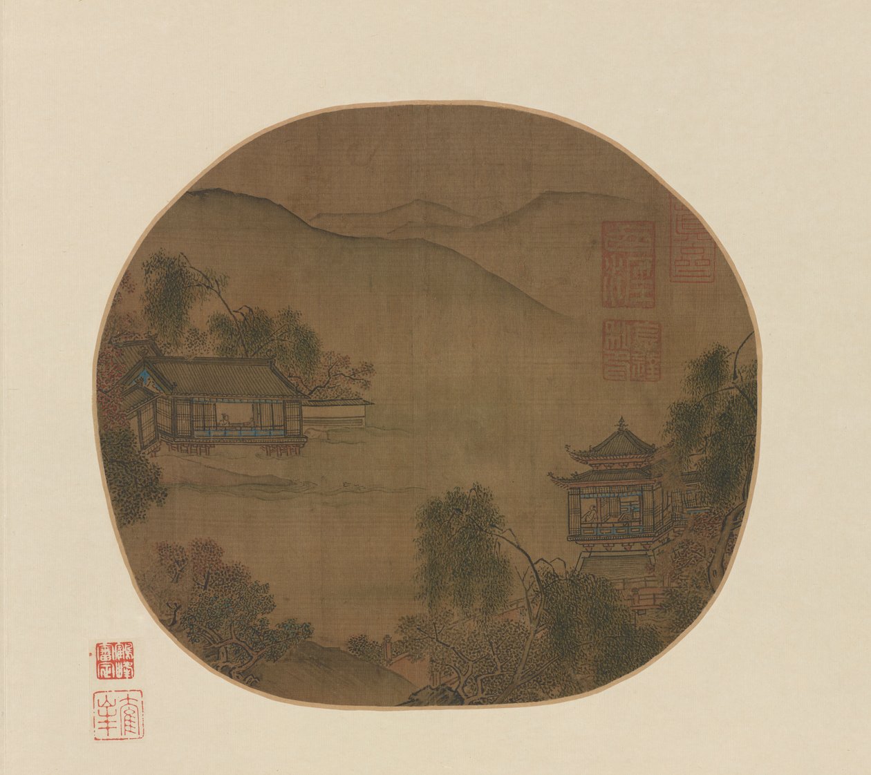 Pavilhões por um córrego da montanha de Unknown artist