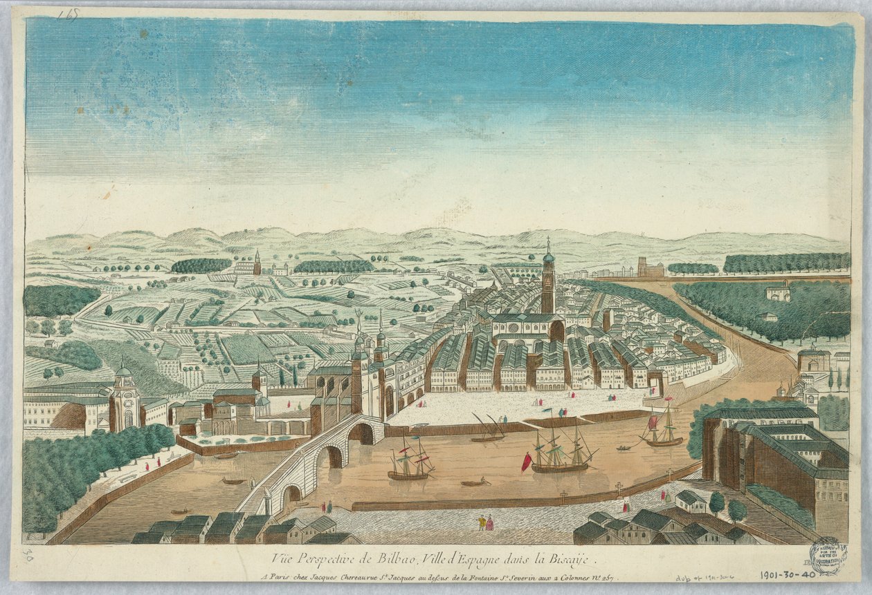 Peep-show, vista em perspectiva de Bilbao, cidade de Espanha na Biscaia de Unknown artist
