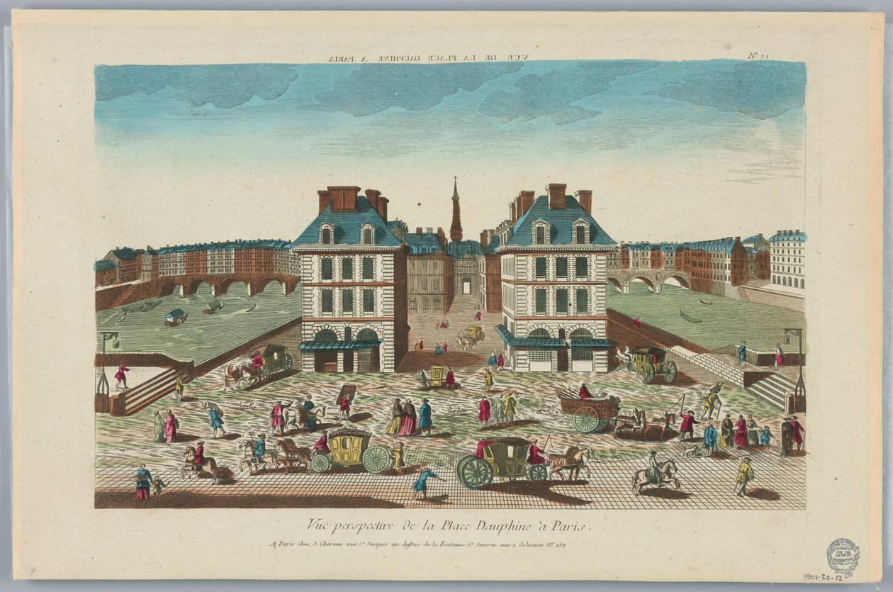 Peep-show, vista em perspectiva da Place Dauphine em Paris, nº 71 de Unknown artist