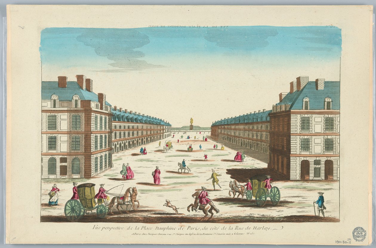 Peep-show, vista em perspectiva da Place Dauphine em Paris, do lado da Rue de Harlay, nº 162 de Unknown artist