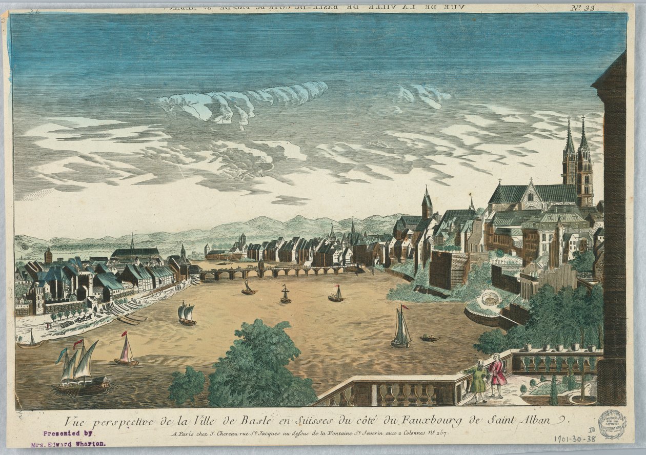 Peep-show, vista em perspectiva da cidade de Basileia, na Suíça, da Cote du Fauxbourg de Saint Alban, nº 33 de Unknown artist