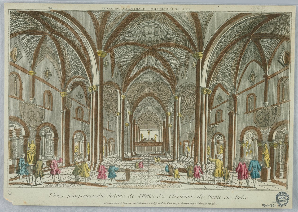Peep-show, vista em perspectiva de dentro da Igreja Cartuxa de Pavia na Itália de Unknown artist