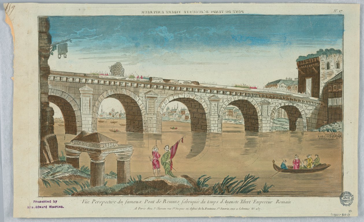 Peep-show, vista em perspectiva da famosa ponte Remino feita na época do imperador romano Augustus Tibert, nº 17 de Unknown artist