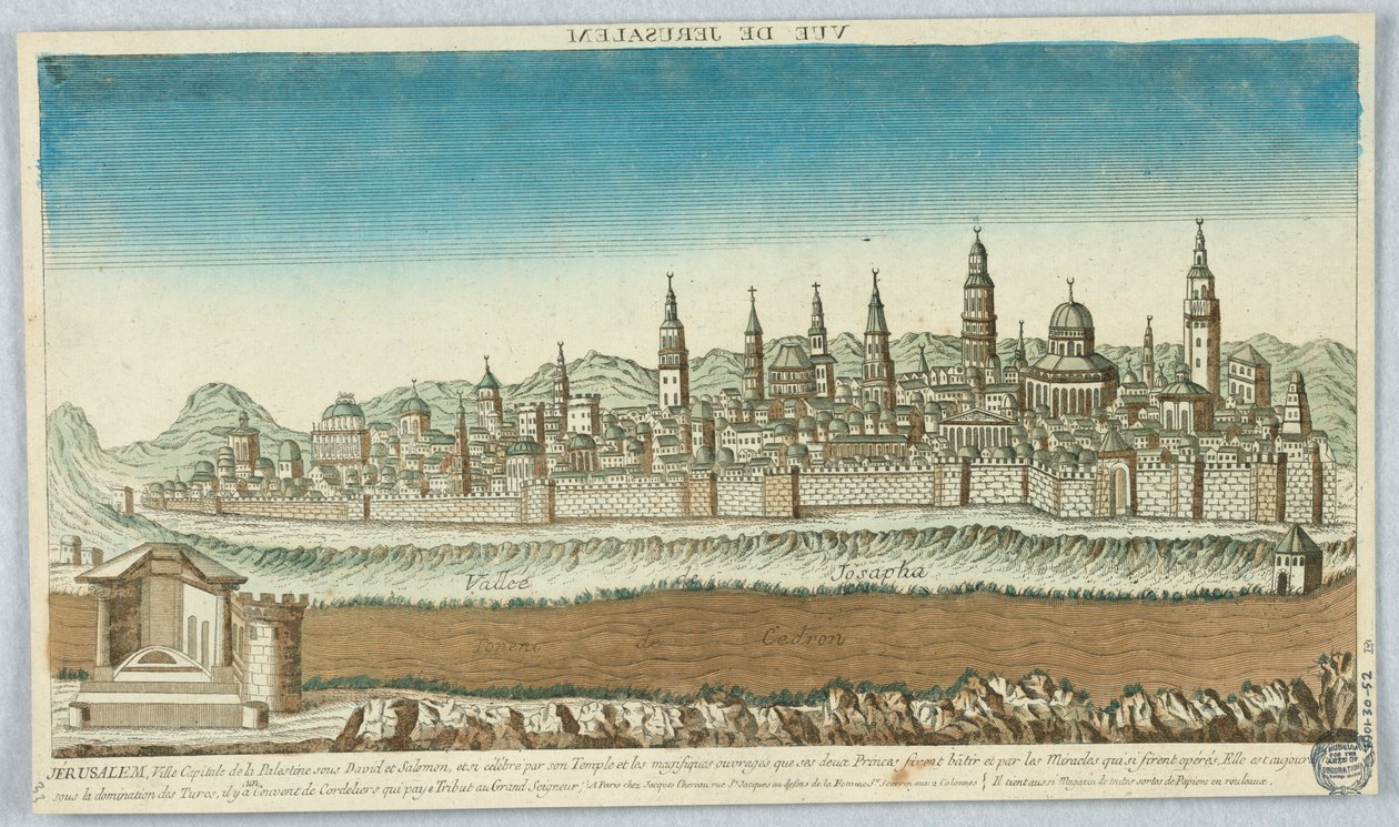 Peep-show, vista de Jerusalém, Jerusalém, capital da Palestina sob Davi e Salomão, é tão famosa por seu templo e pelas magníficas obras que seus dois príncipes construíram... de Unknown artist