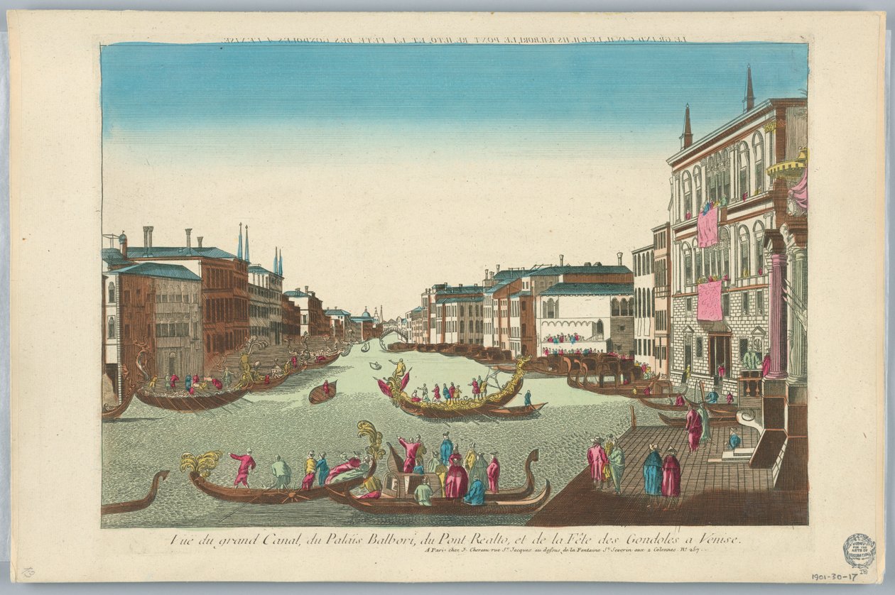 Peep-show, Vista do Grande Canal, Palácio Balbori, Ponte Realto e Festival Condoles em Veneza de Unknown artist