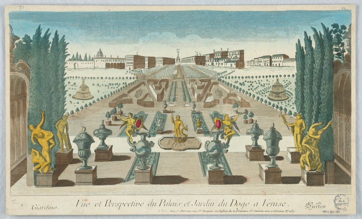 Peep-show, Vista e Perspectiva do Palácio e Jardim do Doge em Veneza, Giardino, Gartea, 12 de Unknown artist