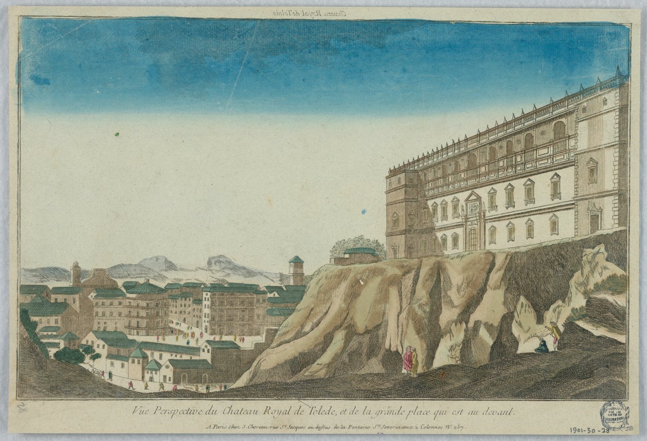 Peep-show, Vista em Perspectiva do Castelo Real de Toledo e da Grande Praça que fica em frente de Unknown artist