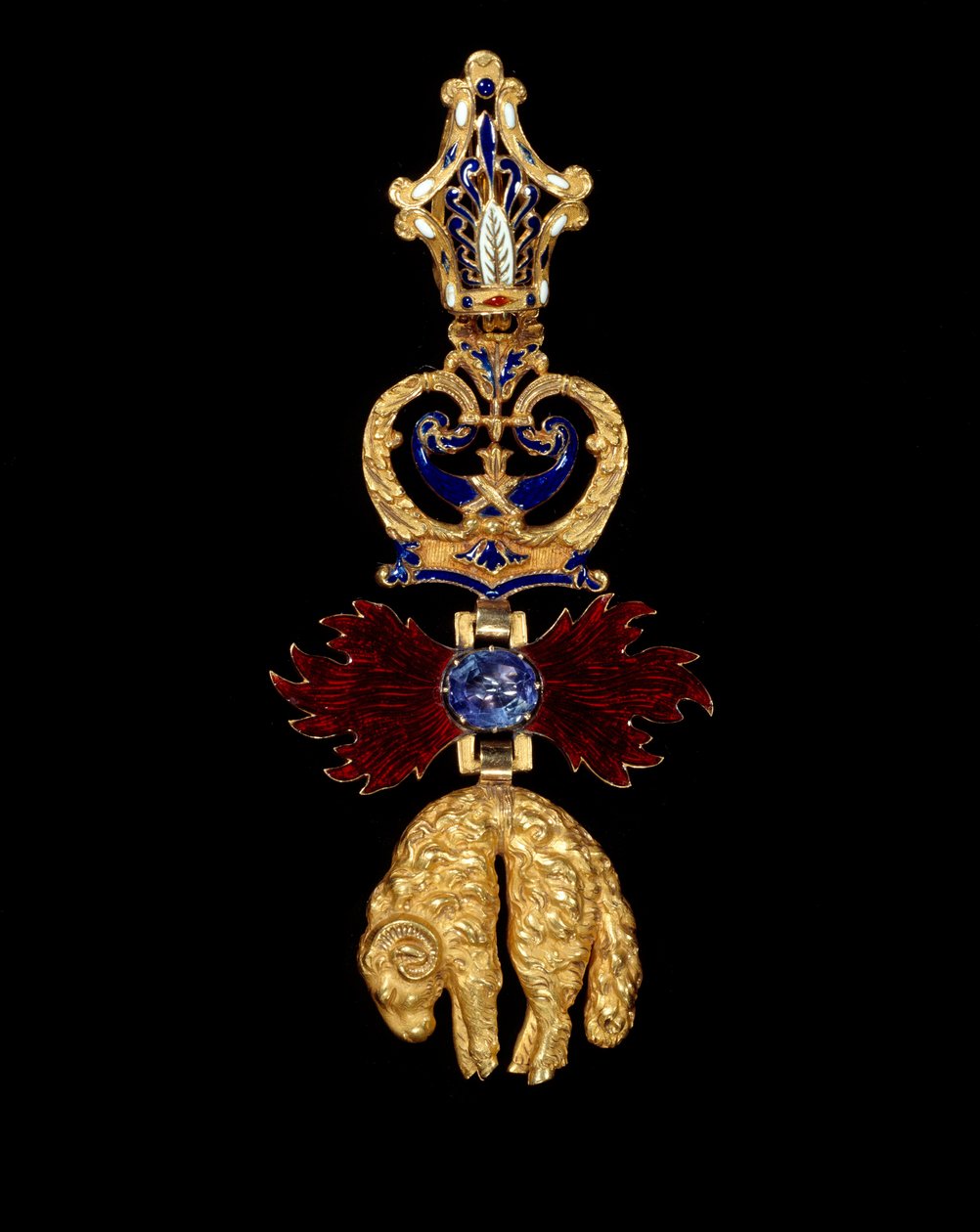 Pendente da Ordem de Cavalaria do Tosão de Ouro fundada por Philippe o Bom, Duque de Borgonha em 1430. É um resquício do Belier e das chamas. 1856 Paris, museu da Legião D