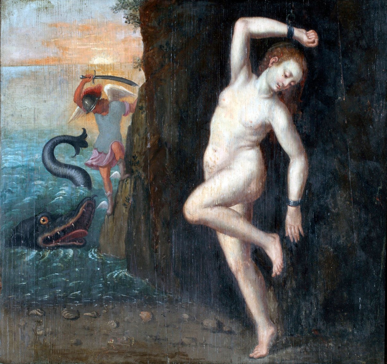 Persee et Andromede - Perseus e Andromeda par Anonymous, ca. 1600 - Óleo sobre madeira, 62x65,4 - Ptuj Ormo_ Museu Regional de Unknown artist