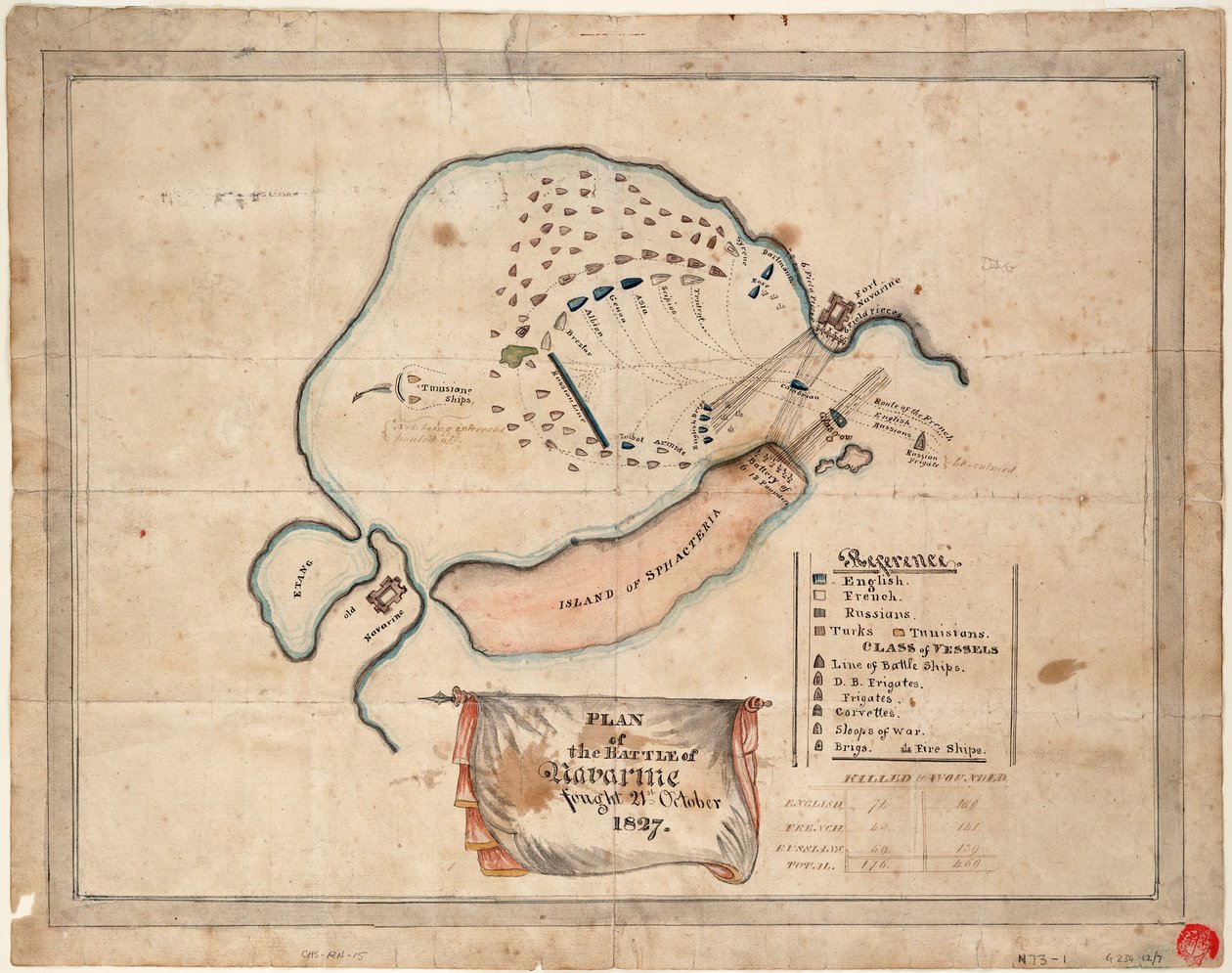 Plano da Batalha de Navarino, 21 de outubro de 1827 de Unknown artist