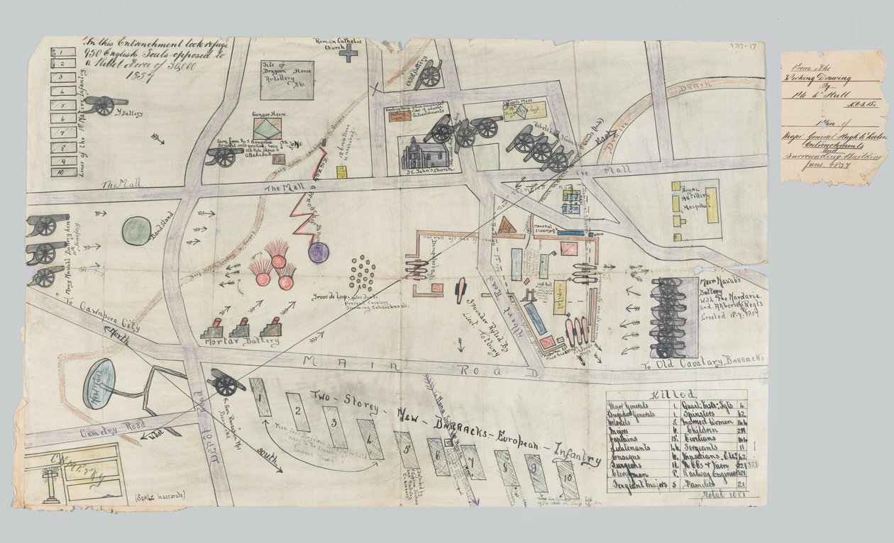 Plano das entradas em Cawnpore, Junho de 1857 (papel) de Unknown artist