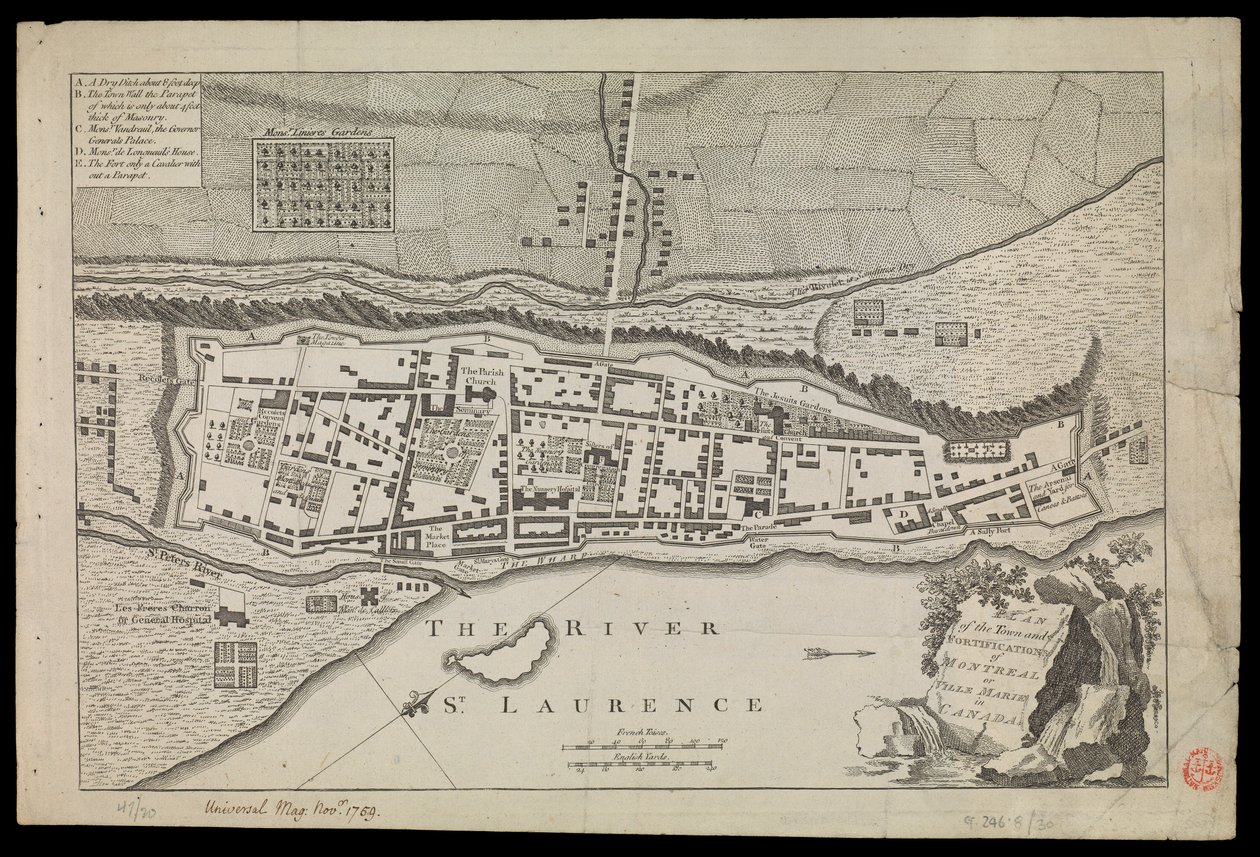 Planta da cidade e das fortificações de Montral ou Villa Marie no Canadá de Unknown artist