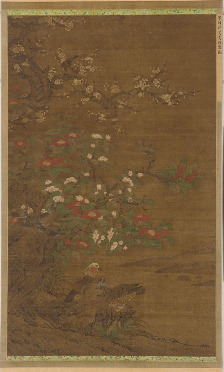 Flores de ameixa, camélias e patos mandarim de Unknown artist