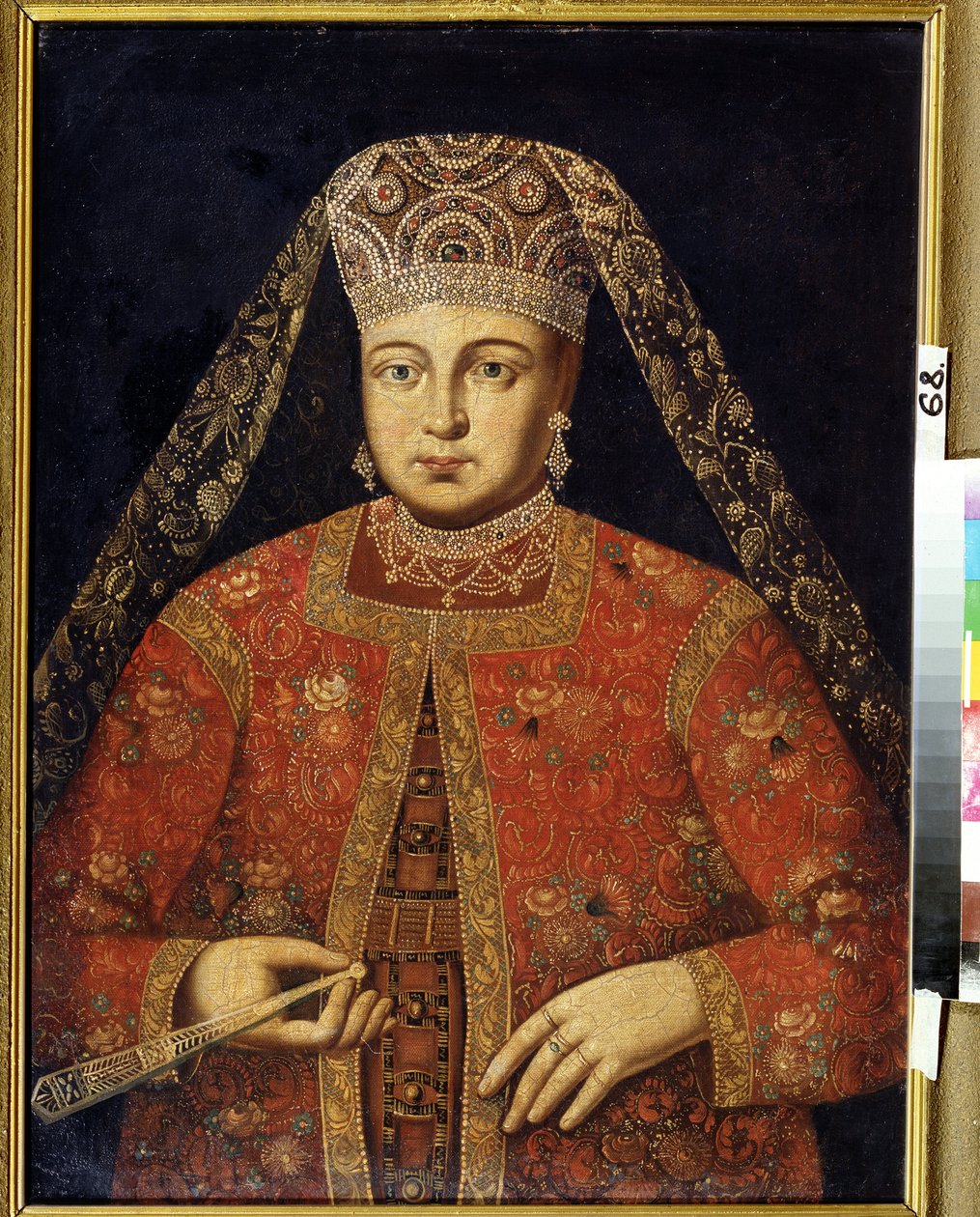 Portrait de la tsarine Marfa Matveyevna (1664-1715) (Retrato da czarina Marfa Matveyevna). Peinture anonyme, 79 x 60 cm, debut 18e siecle. M.Tuganov Art Museum of the North Ossetian, Vladikavkas (russie). de Unknown artist