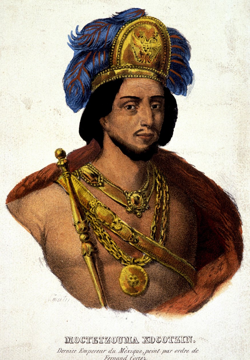 Retrato em busto de Moctezuma (ou Montezuma), último imperador do México - doente. Século XIX d.C. doc. Século XVI. de Unknown artist