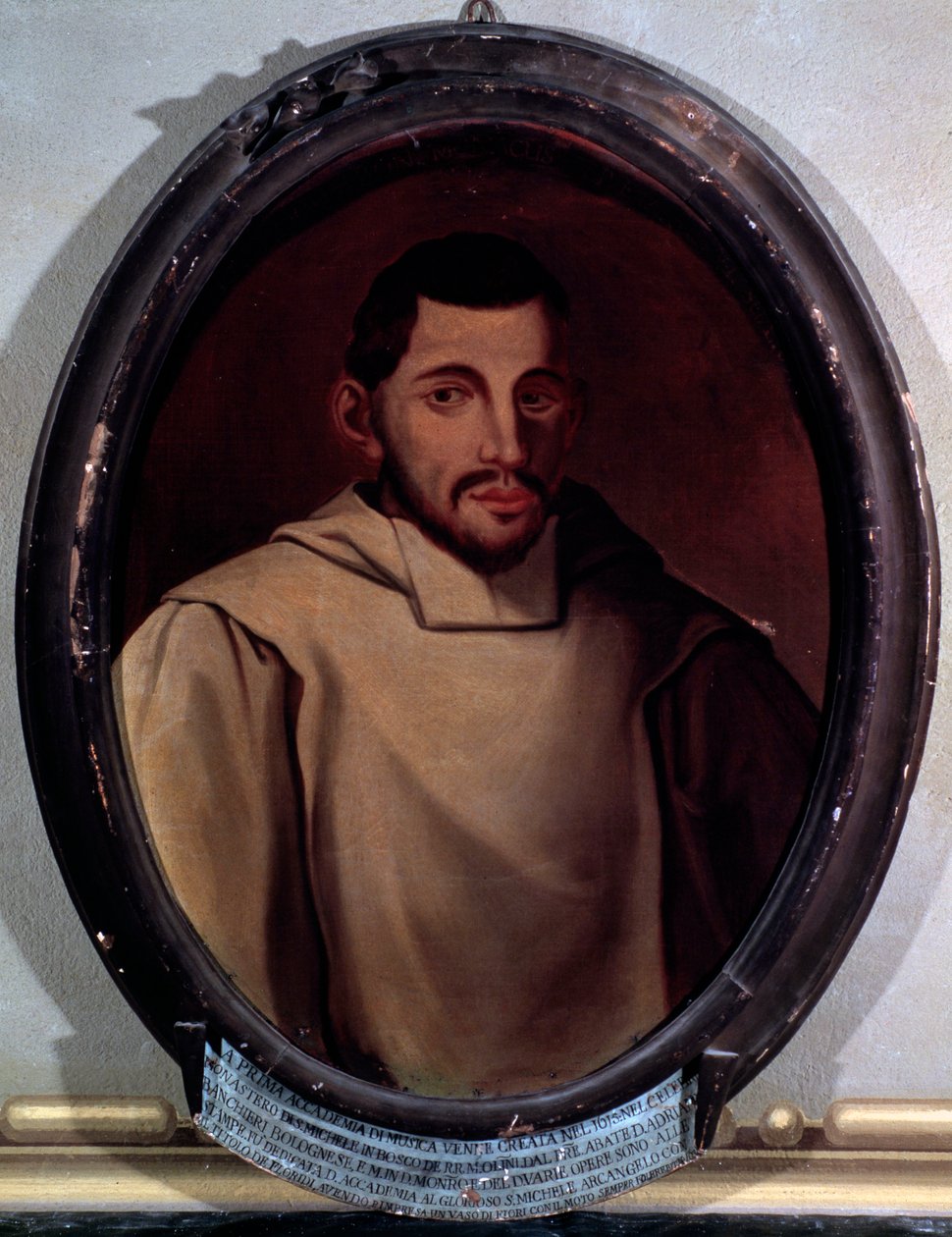 Retrato de Adriano Banchieri (1568-1634) compositor italiano, teórico musical, organista e poeta da pintura Anonymous. Século XVII Conservatorio de Bolonha G. Rossini de Unknown artist