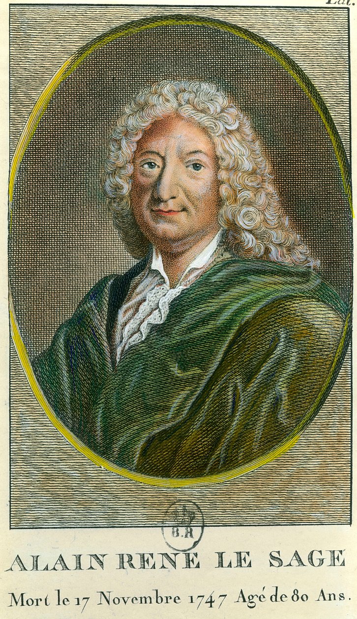 Retrato de Alain Rene Lesage (Alain-Rene Le Sage) (1668-1747) Escritor francês. Gravura do século XVIII. Coleção Particular de Unknown artist