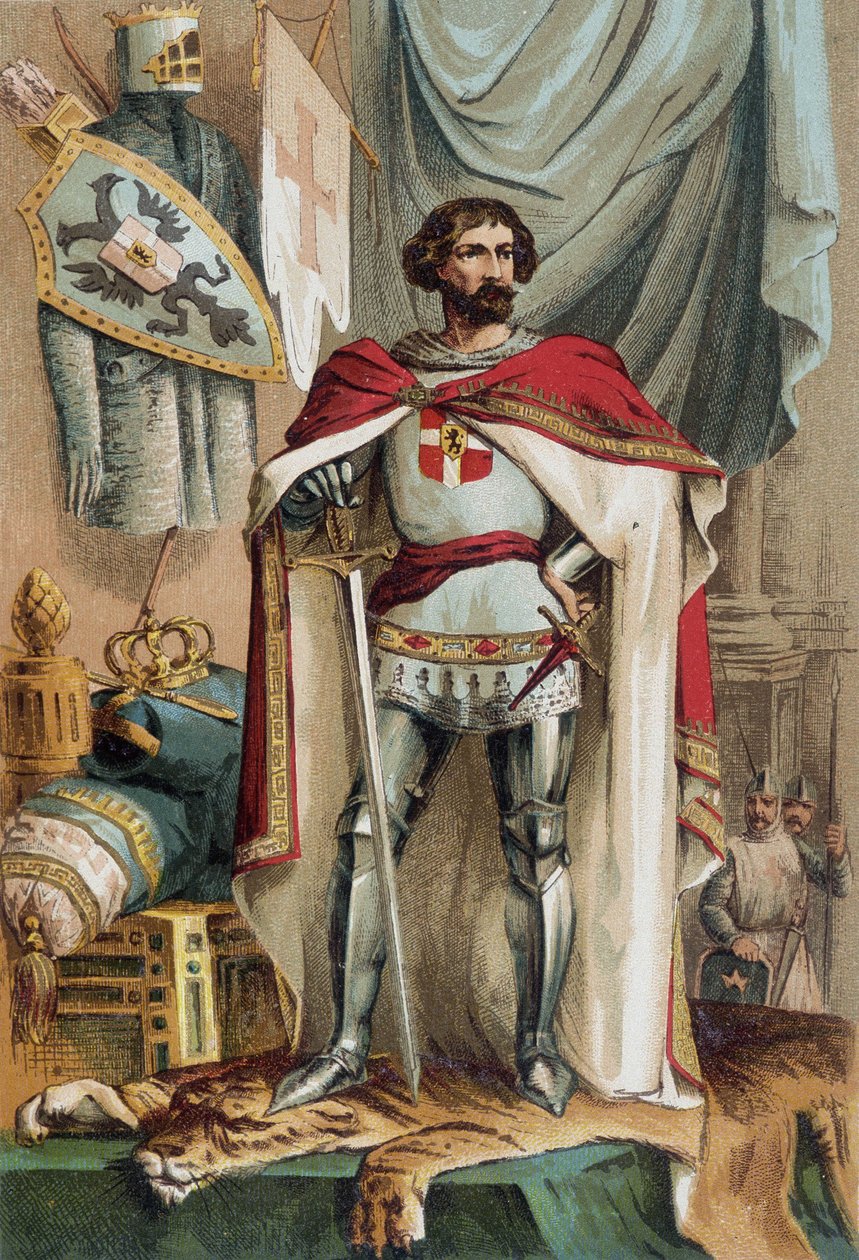 Retrato de Baudouin I, Imperador Latino do Oriente (1171-1206), tornou-se Imperador de Constantinopla ao participar na Quarta Cruzada. Aussie conhecido como Baudouin IX da Flandres (ou Baudouin VI de Hainaut) de Unknown artist