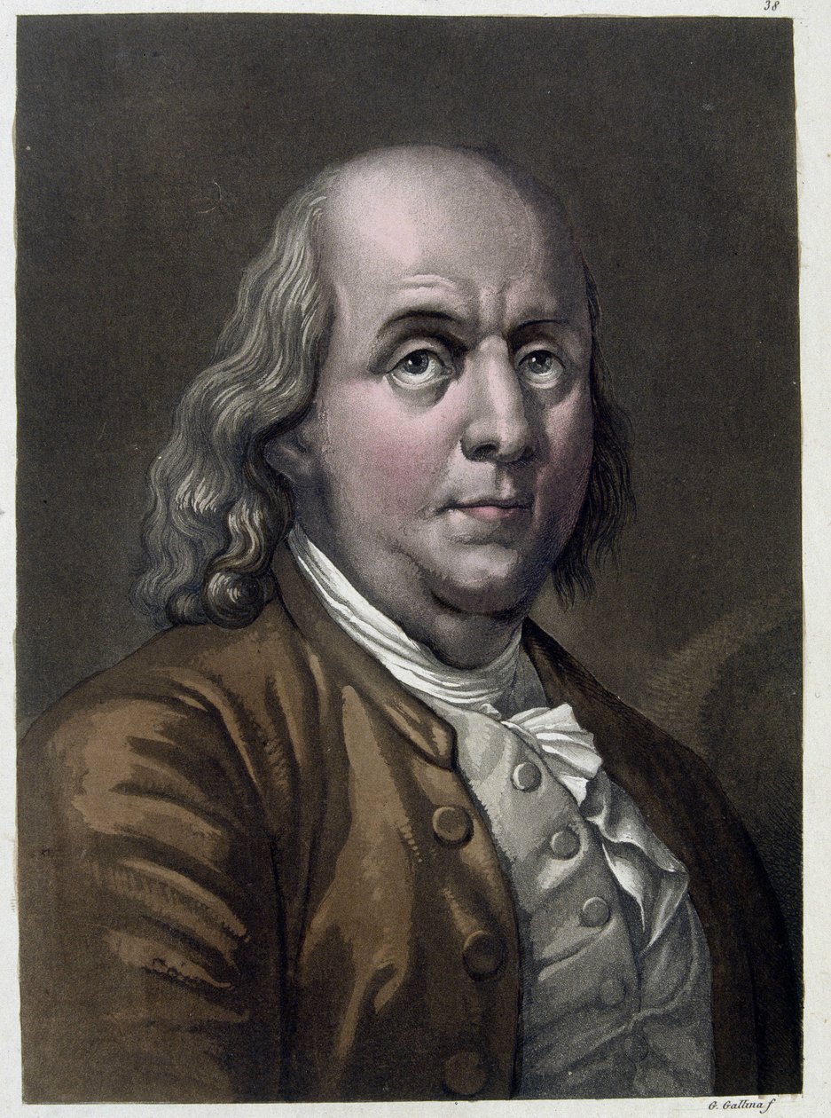 Retrato de Benjamin Franklin, político e físico americano (1706-1790) - em "The Old and Modern Costume" de Jules Ferrario 1819-1820 de Unknown artist