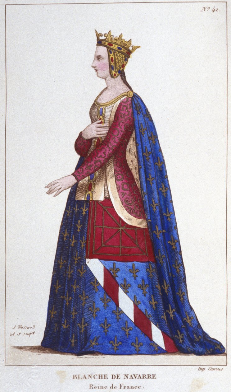 Retrato de Blanche de Navarra (1224 -1283) Rainha de França Noiva de João I o Roux em 1236. Gravura de 1830 de Unknown artist