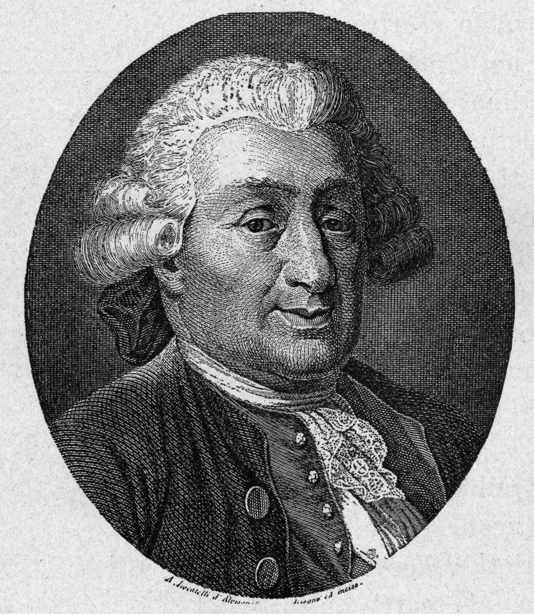 Retrato de Carlo Goldoni (1707 - 1793) Autor de quadrinhos italiano. Gravura do século XIX de A. Locatelli de Unknown artist