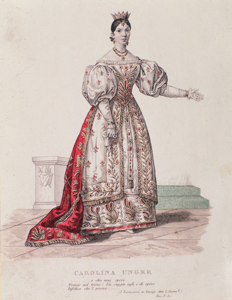 Retrato de Caroline Ungher (Unger) actuando em I Normanni a Parigi (gravura) de Unknown artist
