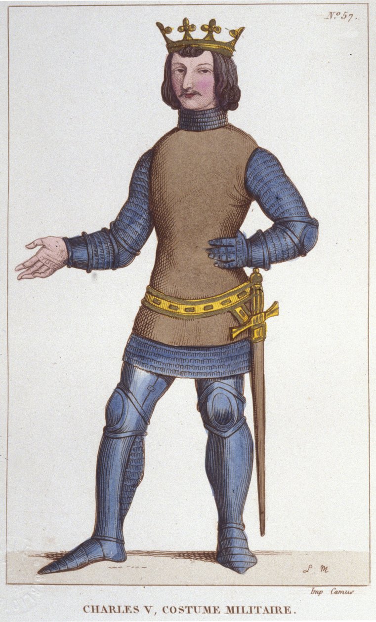 Retrato de Carlos V o Sábio em traje militar (1338 - 1380).gravura a partir de 1830 de Unknown artist
