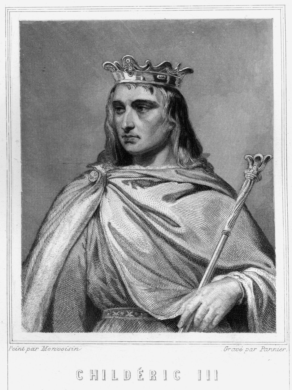 Retrato de Chilperico II ( - 755), Rei dos Francos, primeiro dos Carolíngios - em “Histoire des Francais” de Lavallee, gravura, sd. de Unknown artist