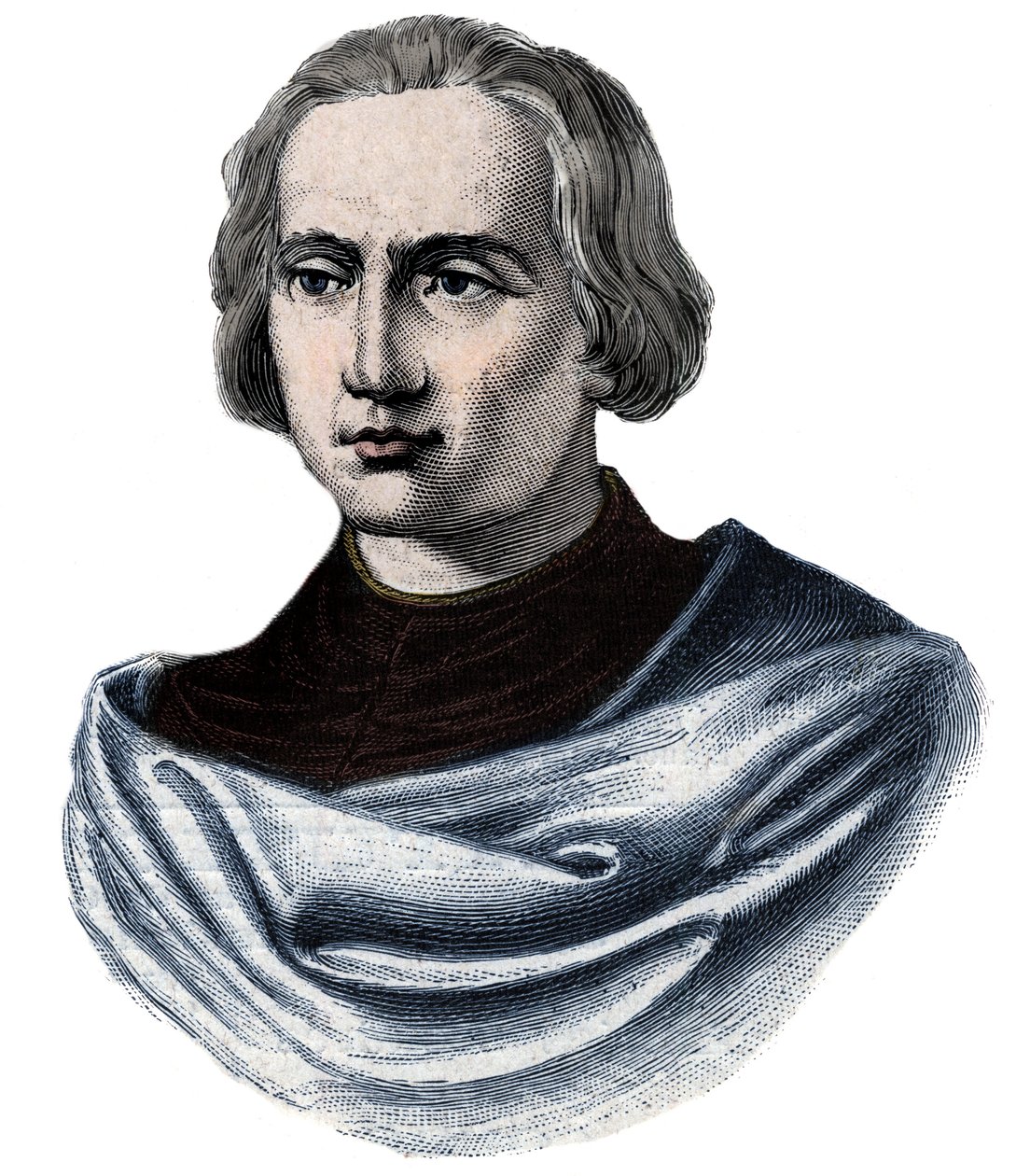 Retrato de Cristóvão Colombo (Cristóvão Colombo, Cristoforo Colombo, Cristobal Colon) (1451-1506) Gravura do século XIX de Unknown artist