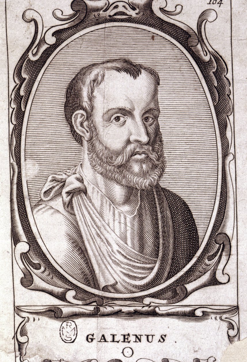 Retrato de Claude Galien (Klaudios Galenos ou Claudio Galeno ou Claudius Galenus ou Galen, v. 131 - v. 201), médico grego. Gravura do século XVIII. de Unknown artist