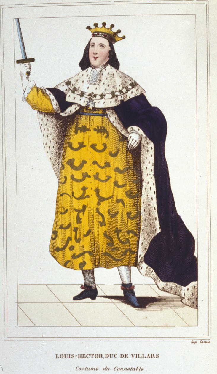Retrato de Claude, Louis, Hector, Duque de Villars, Maréchal de France em traje de Connetable (1653-1734) gravura de 1830 de Unknown artist