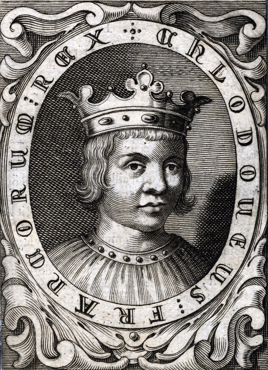 Retrato de Clóvis III (? - 695), Rei da Austrália. Gravura do século XVIII de Unknown artist