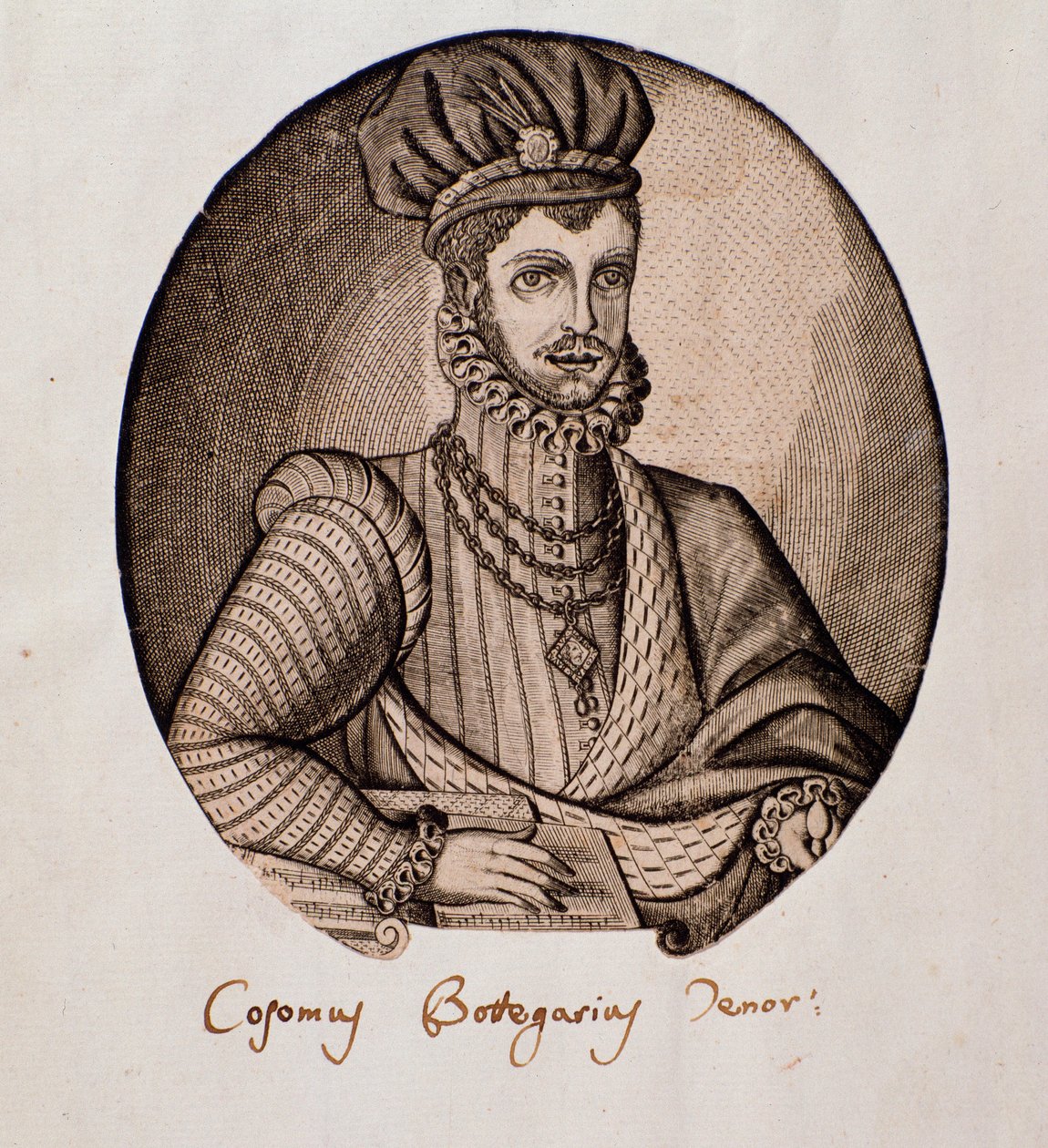 Retrato de Cosimo Bottegari (1554-1620) Lutenista e compositor italiano Gravura. Século XVII Bolonha, museo civico bibliografico musicale de Unknown artist