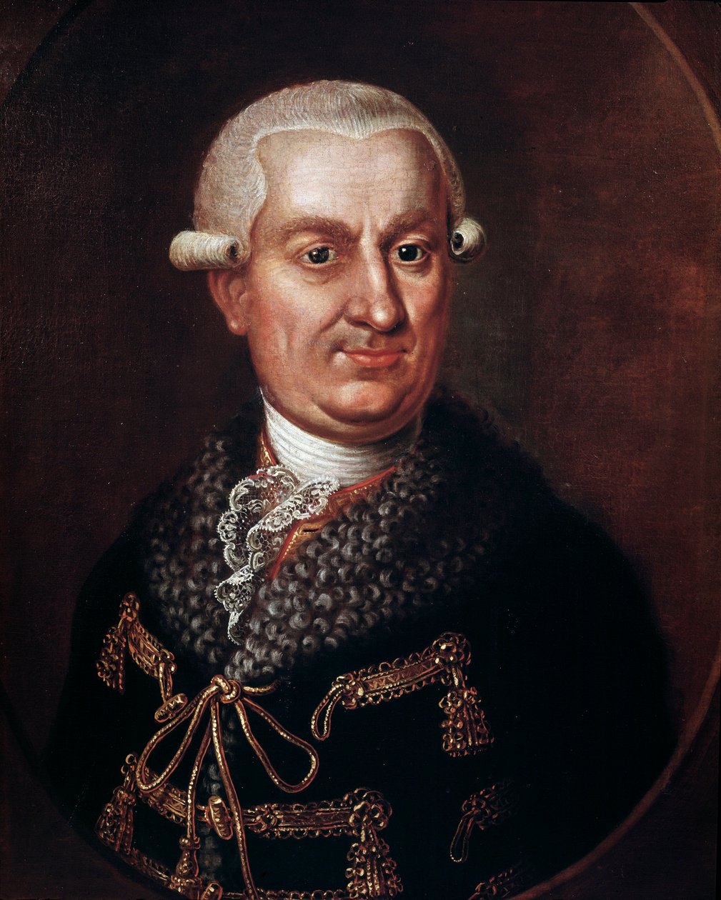 Retrato do Conde Franz Anton von Nostitz-Rieneck (1725-1794) fundador do Teatro Estatal de Praga em 1783 (Retrato do aristocrata Frantisek Antonin Conde Nostitz Rieneck que construiu o Teatro Estates ou Stavovske divadlo, Praga) Pintura anónima de Unknown artist
