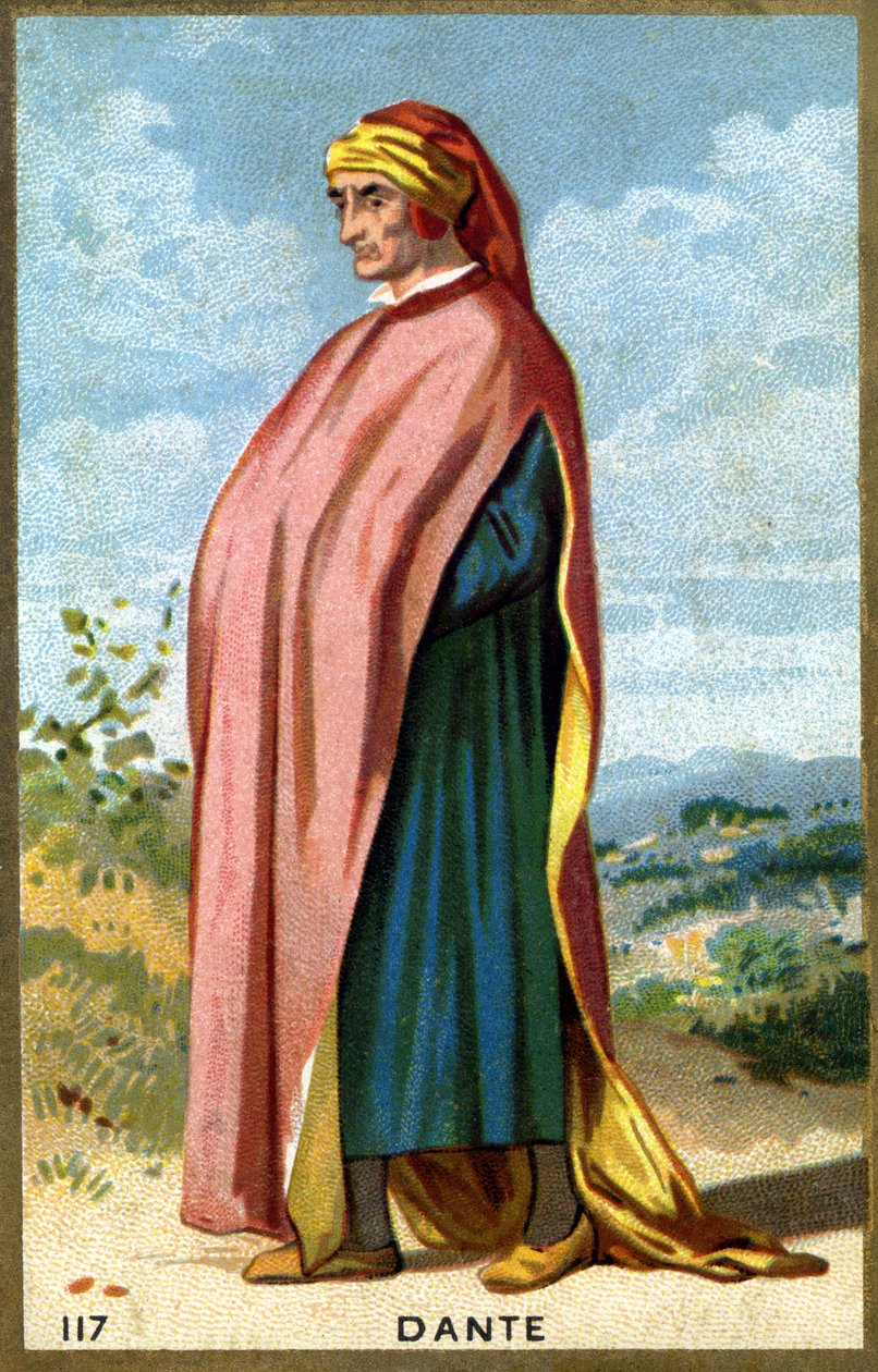 Retrato de Dante Alighieri, dit Dante (1265 - 1321), poeta italiano. Cromolitografia do século XIX. de Unknown artist