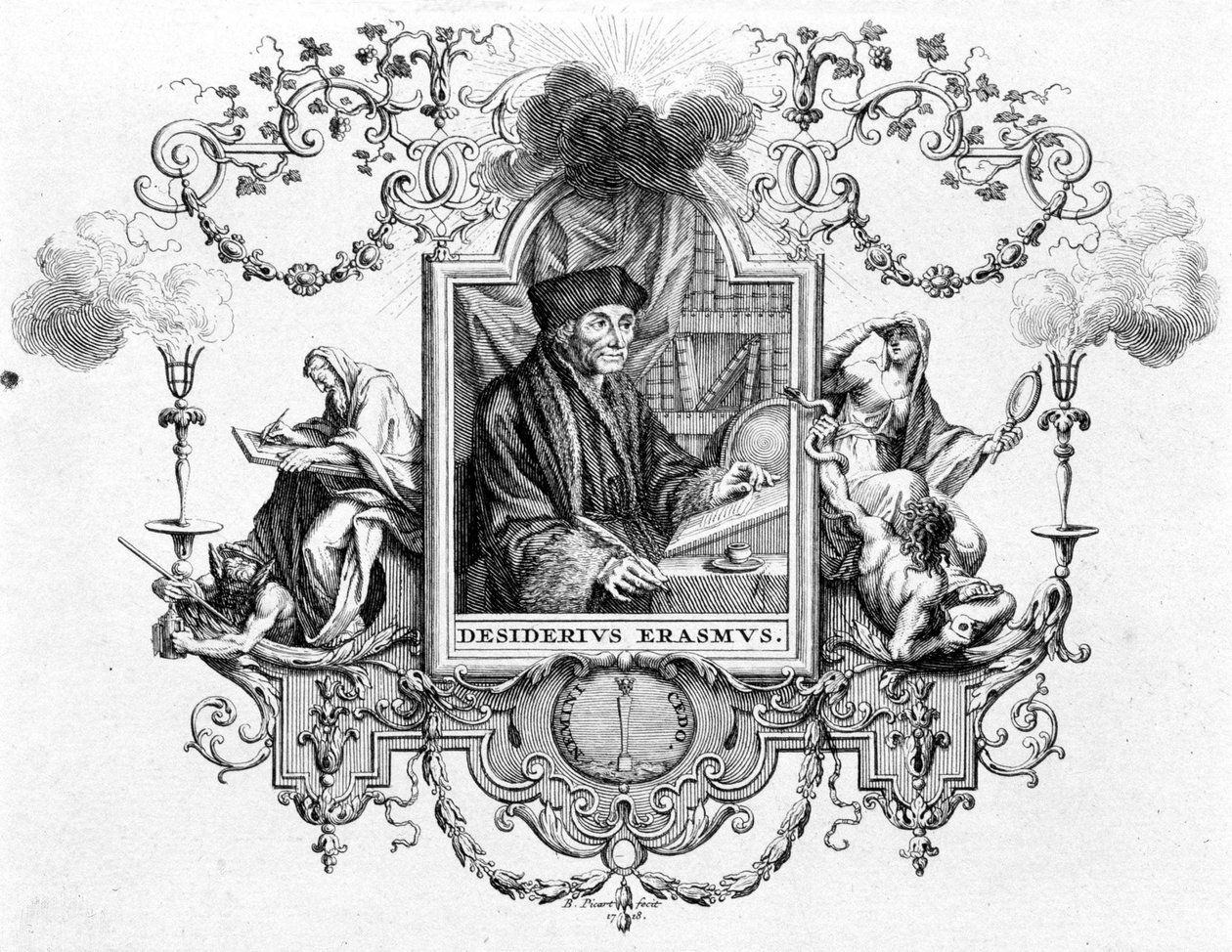 Retrato de Erasmo com a sua escrita - gravura de Unknown artist
