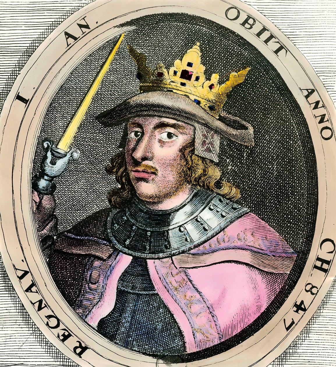 Retrato de Eric (Erik) I Eigod (1056-1103) Rei da Dinamarca Gravura do século XVIII Colecção privada de Unknown artist