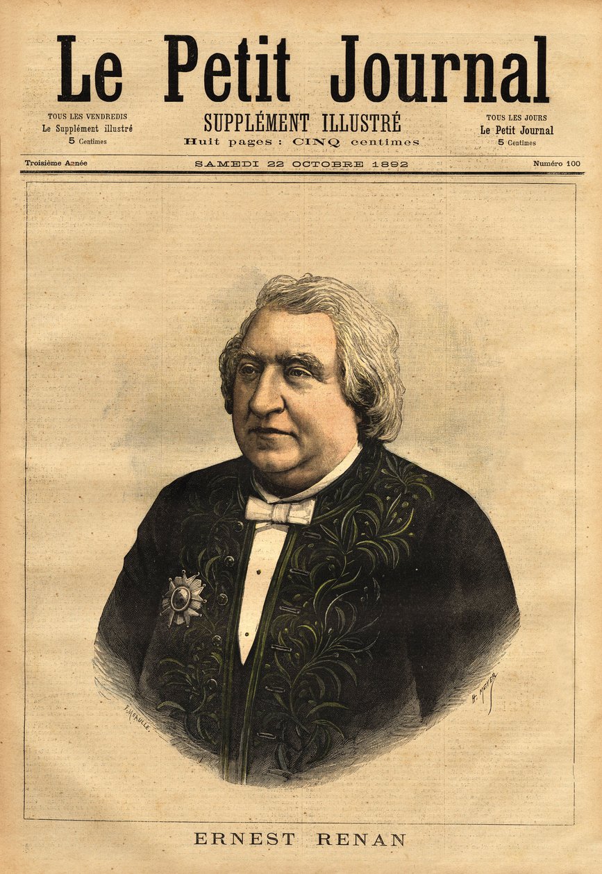 Retrato de Ernest Renan (1823-1892), escritor, filósofo, filósofo e historiador. Autor popular de "A Vida de Jesus", que contém esta controvérsia de uma biografia de Jesus, redigida como a de um homem comum e que a Bíblia deve ser criticamente de Unknown artist