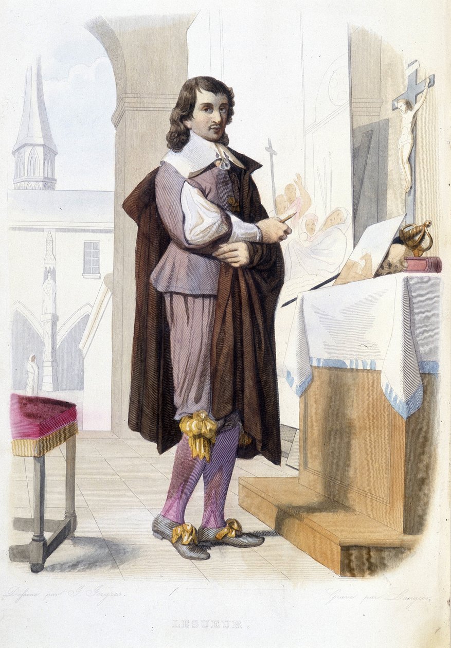 Retrato de Eustache Le Sueur, pintor francês (1616-1655). na sua oficina - em "Le Plutarque francais", de Mennechet de Unknown artist