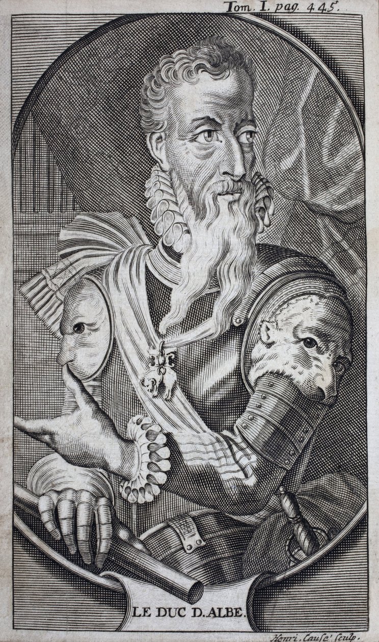 Retrato de Fernando Álvares de Toledo (1507-1582) Terceiro Duque de Alba, Grande de Espanha, Duque de Huescar, Marquês de Coria, Conde de Salvatierra, Vice-Rei de Nápoles (Itália) e Governador dos Países Baixos (Holanda). Gravura para ilustrar a "História  de Unknown artist